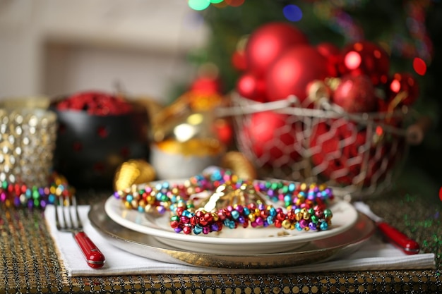 Serving Christmas table close-up