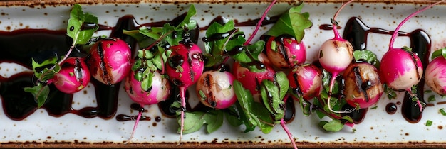 Photo a serving of grilled radishes with a balsamic glaze drizzled on top