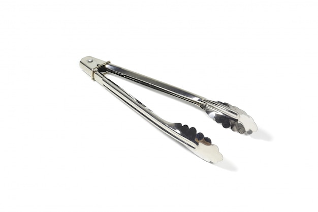 Serving kitchen tongs isolated on a white surface with clipping path