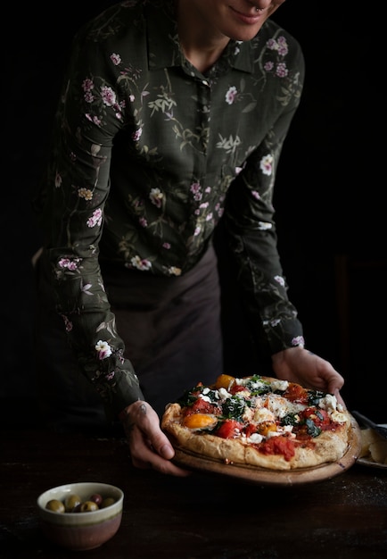 Serving pizza food photography recipe idea