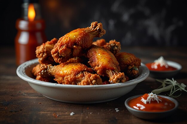 A serving of spicy fried chicken wings with hot