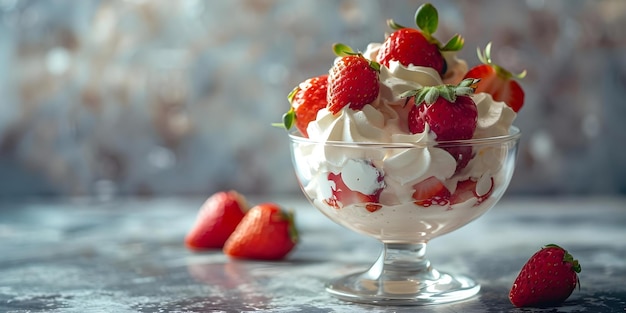 Serving up the Iconic Wimbledon Delight Strawberries and Cream in a Glass Bowl Concept Fine Dining Wimbledon Tradition Strawberries and Cream Elegant Presentation Summer Refreshment