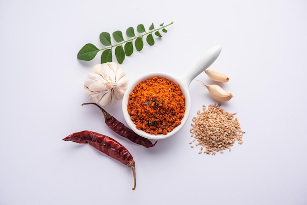 Sesame garlic chilli dry chutney powder Til Lahsun chutney Indian side dish or relish