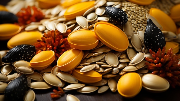 Sesame Sunflower and Pumpkin Seeds CloseUp Pile