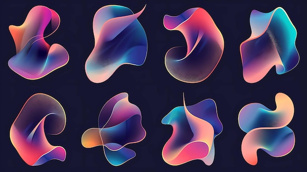 Photo a set of 10 abstract organic shapes in vibrant colorful gradients on a dark background