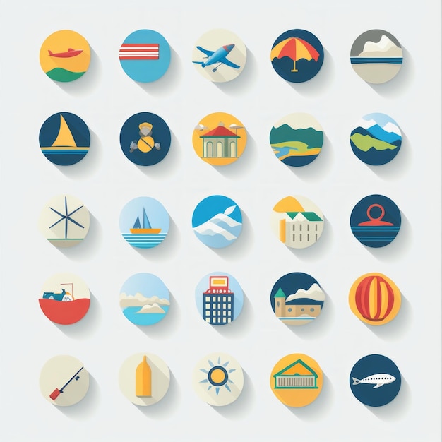 Photo set of 25 flat design icons for travel