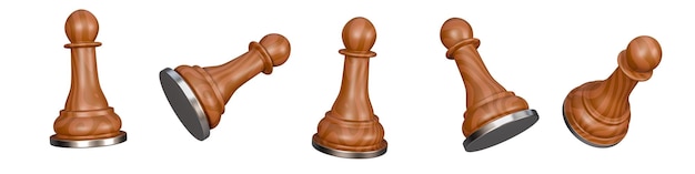 Set of 3d chess pieces isolated on a white background 5 different angle playing chess for web 3d rendering