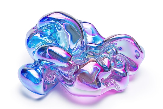 Set of 3D Chrome Neon Fluid Forms with Liquid Metallic Shape