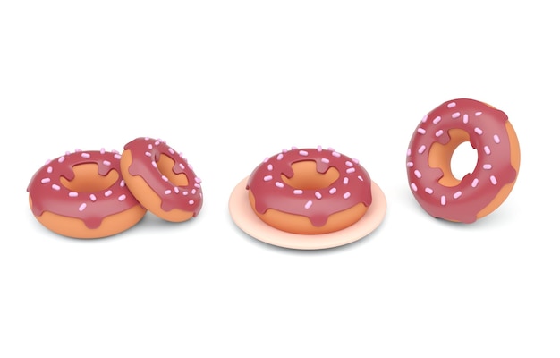 Set 3D Donuts 3D Illustration