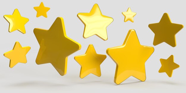 set of 3d glowing yellow stars