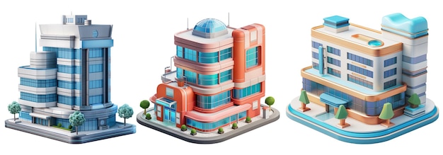 set of 3d icon render a modern hospital building