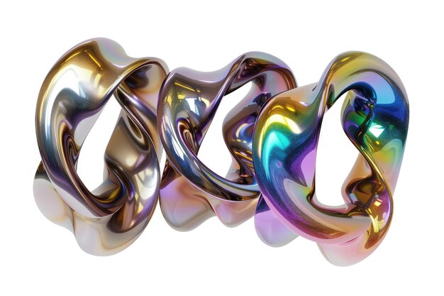 Set of 3D Iridescent Metallic Ring Shapes