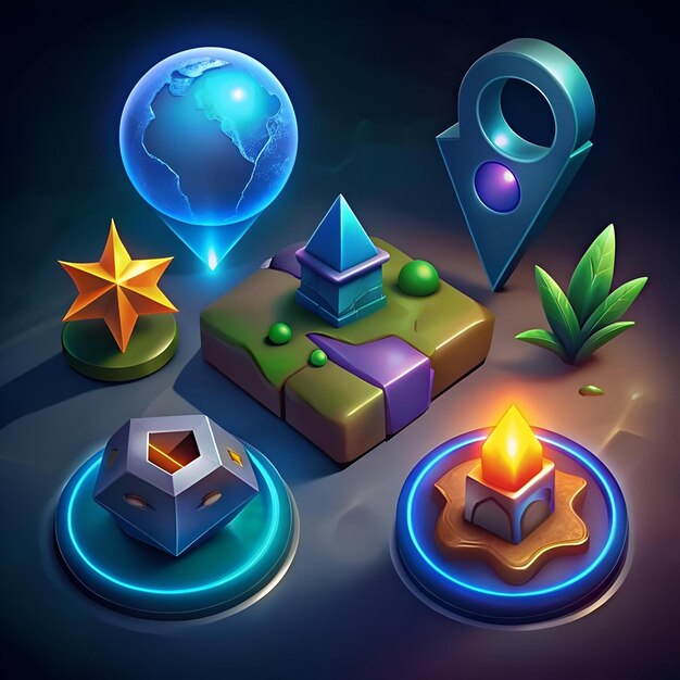 A set of 3D map icons perfect for creating stunning UI for games mobile apps and websites