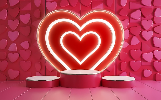 Set of 3D podium valentine day background with pink red white cylinder pedestal