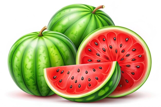 Set of 3D watermelons with shadows