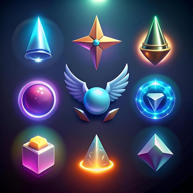 A set of 9 3D icons with a futuristic design