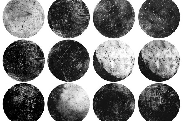 Photo a set of 9 black and white circles suitable for use in design and illustration