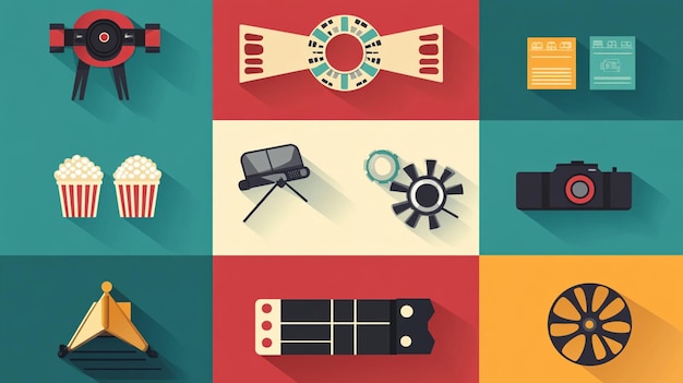 Photo a set of 9 flat design movie icons