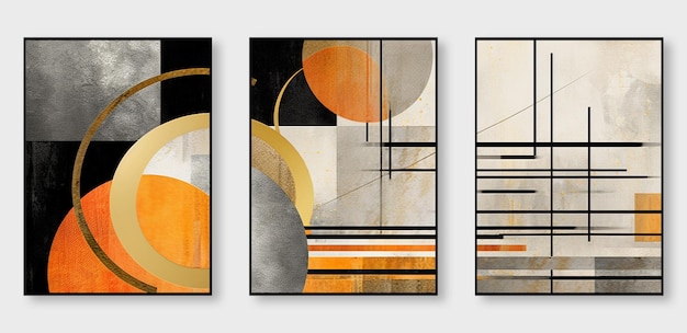 A set of abstract art prints Modern creative abstract artwork golden color print