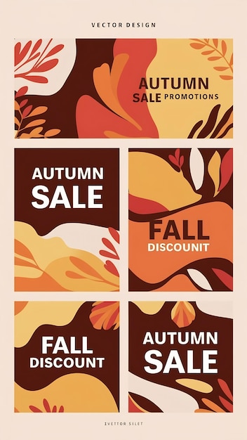 Photo set of abstract autumn sale promo banners vector design fall discount