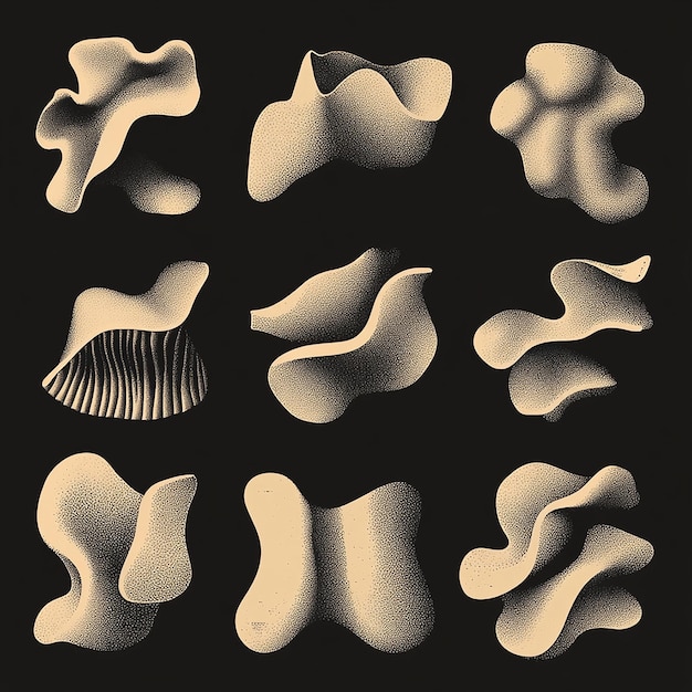 Photo set of abstract forms with a metallic brushed