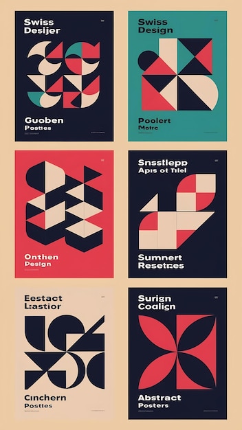 Set Of Abstract Geometric Posters Swiss Design Pattern Vector Shapes Modern Placards