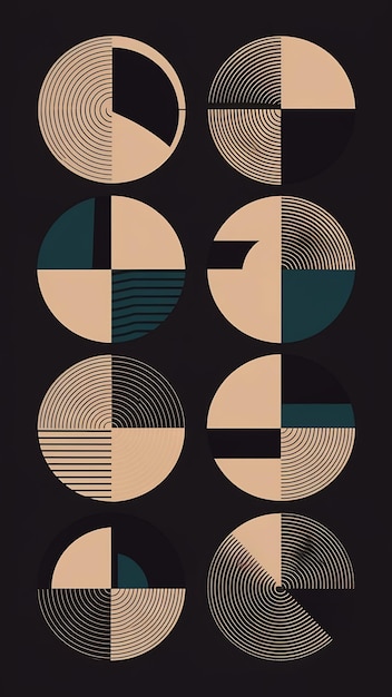 Photo set of abstract halftone circle shapes modern geometric poster