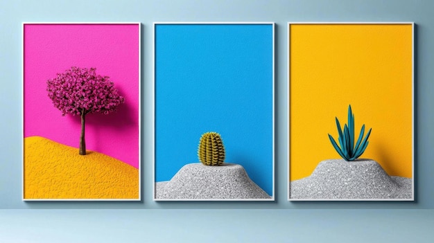 Photo a set of abstract posters that use geometric shapes and bright colors to create a modern and eyecatching aesthetic