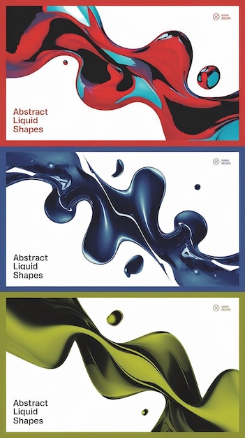 Photo set of abstract posters with liquid shapes dynamic brochure covers with text frame