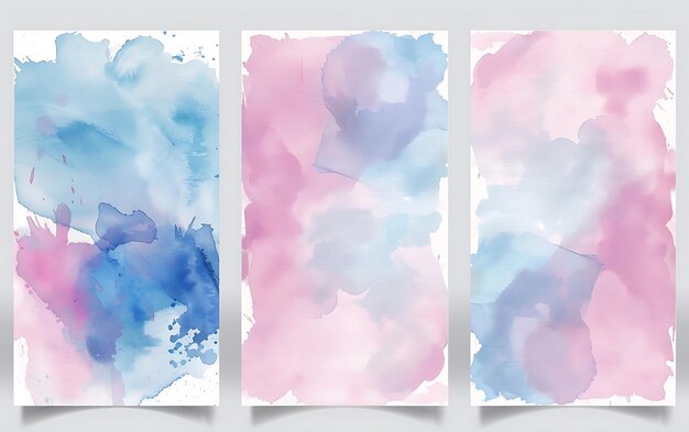 Photo set of abstract watercolor backgrounds blue pink red violet green colors