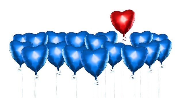 Set of Air Balloons Bunch of color heart shaped foil balloons isolated on white background Love Holiday celebration Valentine's Day party decoration