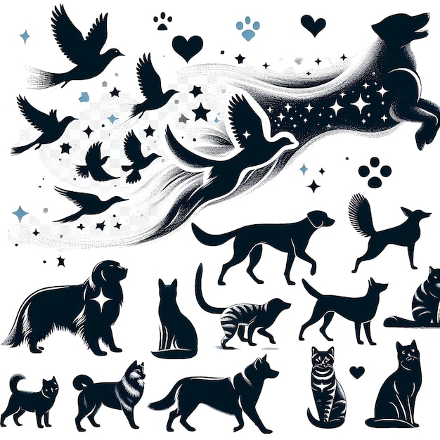 Photo set of animal silhouettes on a white background