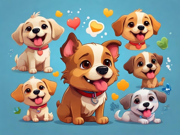 a set of animated stickers or emojis showcasing cute and expressive dogs in different moods