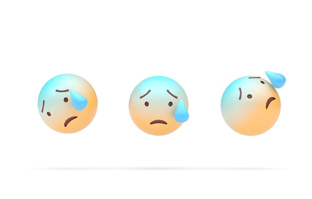 Photo set anxiouse face with sweat emoji 3d illustration