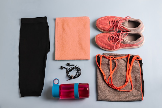 Set of athlete's sportswear and accessories