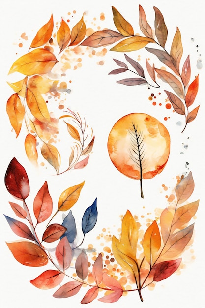 A set of autumn leaves on a white background.