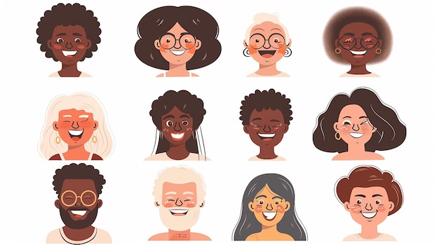 Set of avatars of happy people of different races