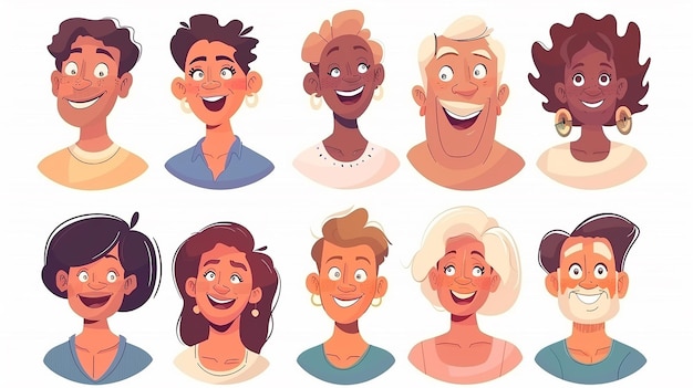 Set of avatars of happy people of different races