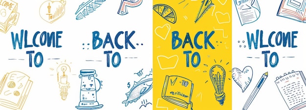 Photo a set of back to school banners with a hand drawn doodle background modern illustration