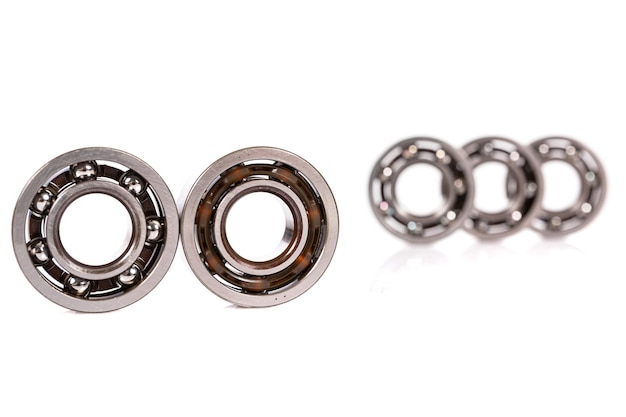 Set of ball bearings on a white background