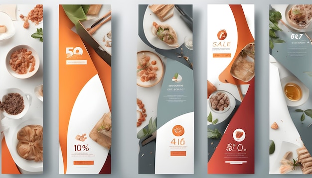 Photo a set of banners with different types of food on them