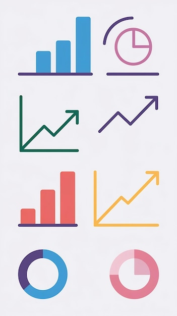 Photo set of bar graphs and line charts circle progress indicators vector eps10 illustration