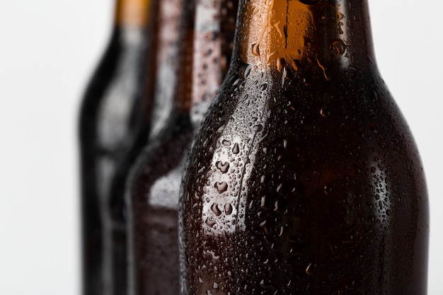 Set of beer bottles isolated