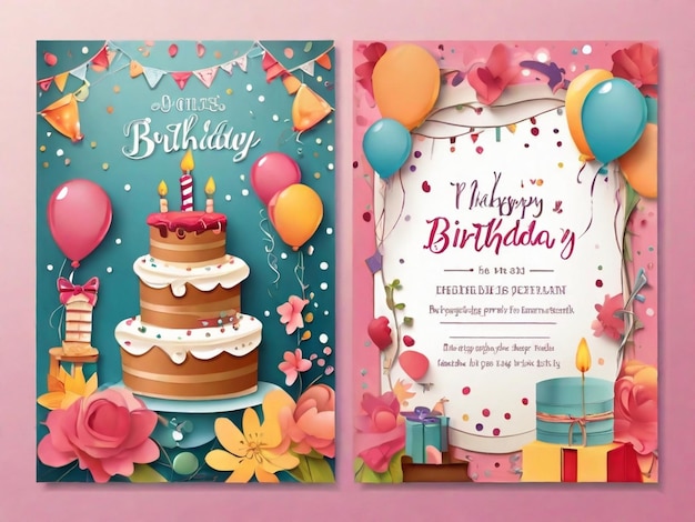 Set of Birthday Greeting and Invitation Card