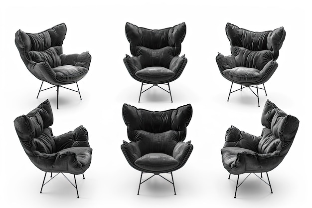 Set of Black Armchair Isolated on White Background