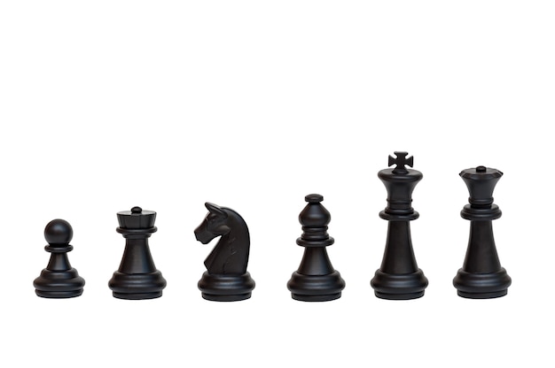 Set of black chess pieces isolated on white.  Chessmen Table game