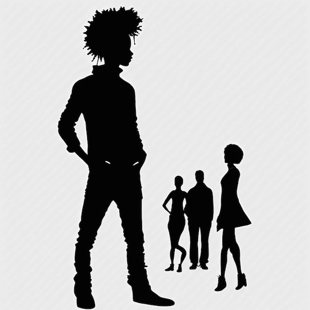 Photo set of black men silhouettes on a white background