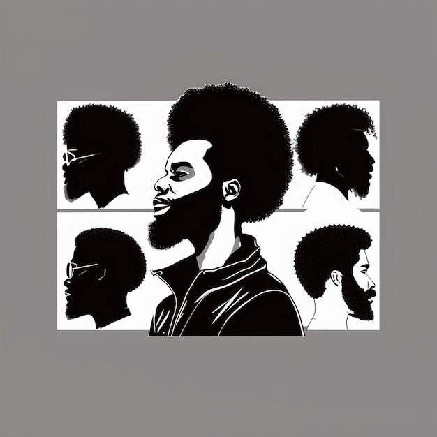 Photo set of black men silhouettes on a white background