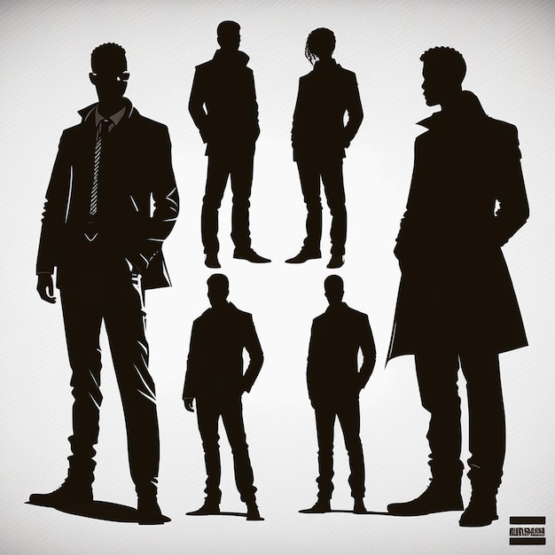 Set of Black Men Silhouettes on a white background