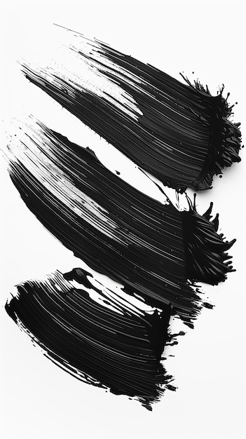 Set Black Paint Ink Brush Strokes Isolated White Background